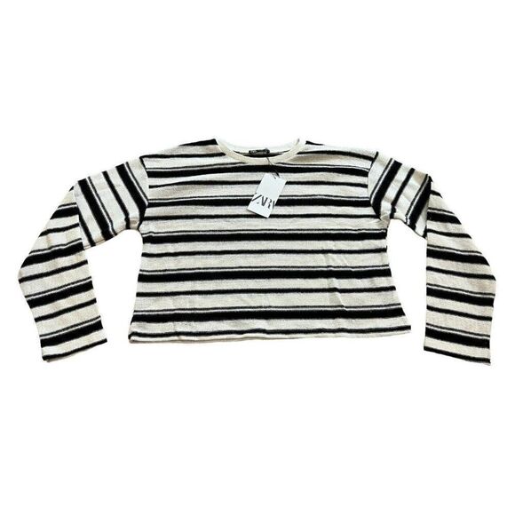 Zara Womens Rustic Sweater M Black White Knit Striped Pullover 2298/651 NWT - Picture 2 of 11